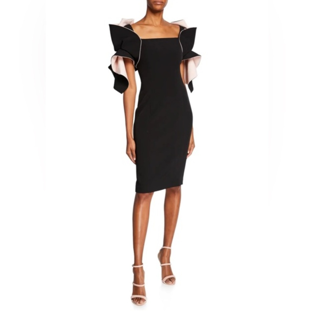 NWOT BADGLEY MISCHKA COLLECTION
Two-Tone Organza Ruffle-Sleeve Sheath SIZE 6